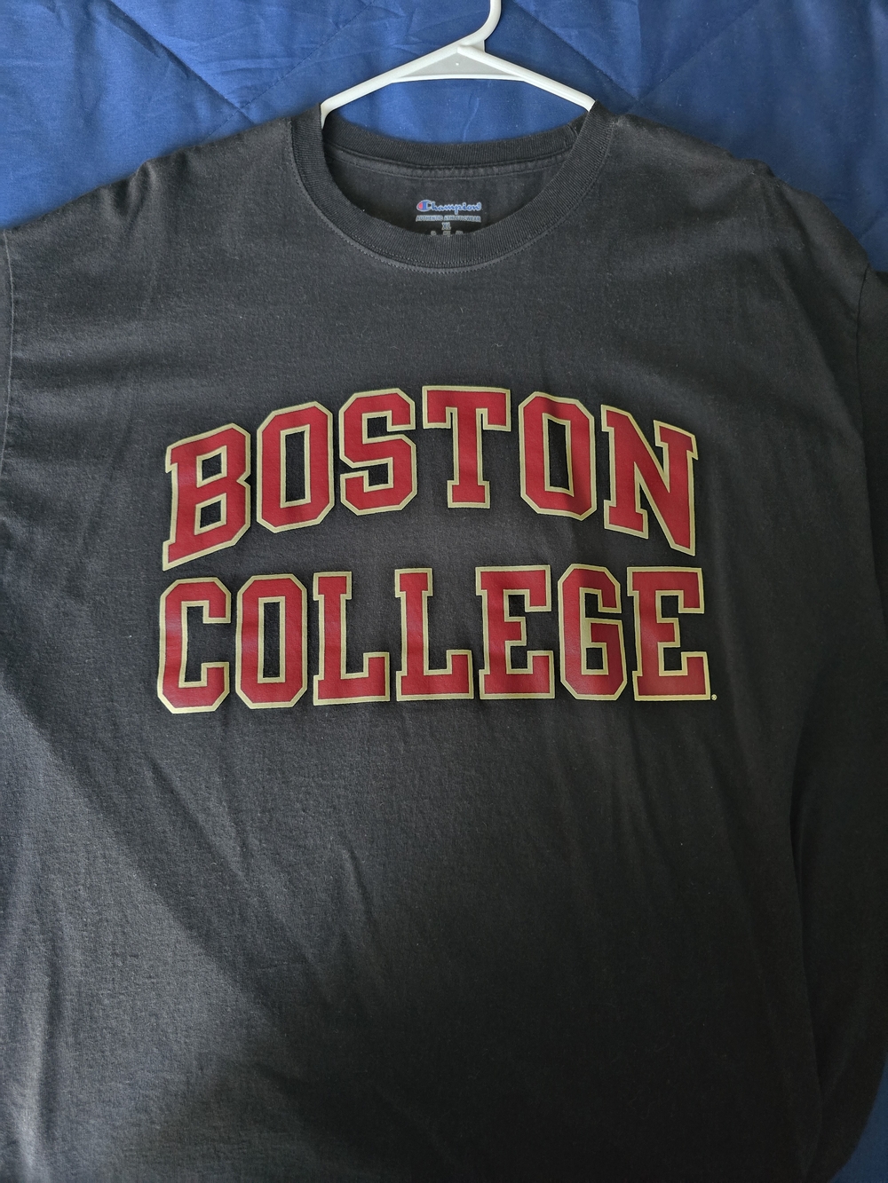 Champion Black T-Shirt with Red & Gold Boston College Print